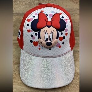 Disney Minnie Mouse Youth Baseball Cap Hat Red Silver Adjustable